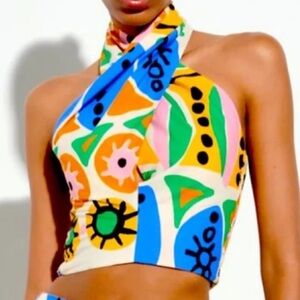 Zara Multicolor Halter Crop Top